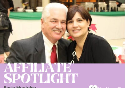 Yard Love Orange Affiliate - Rosie Montalvo. A woman and a man in formal attire sitting close together and smiling
